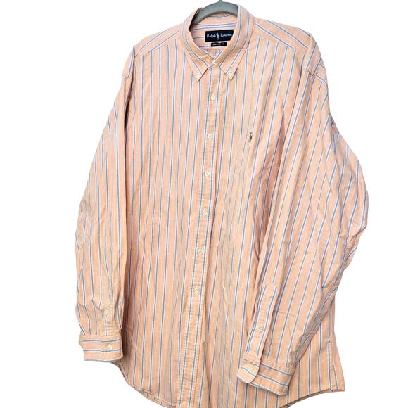 Ralph Lauren Classic Peach/Blue Striped Long Sleeve Button Up Shirt Men Sz XXL - Picture 3 of 7